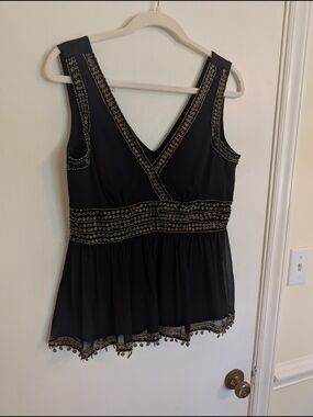 Night Way Collections Black Tank Top with Gold Embroidery